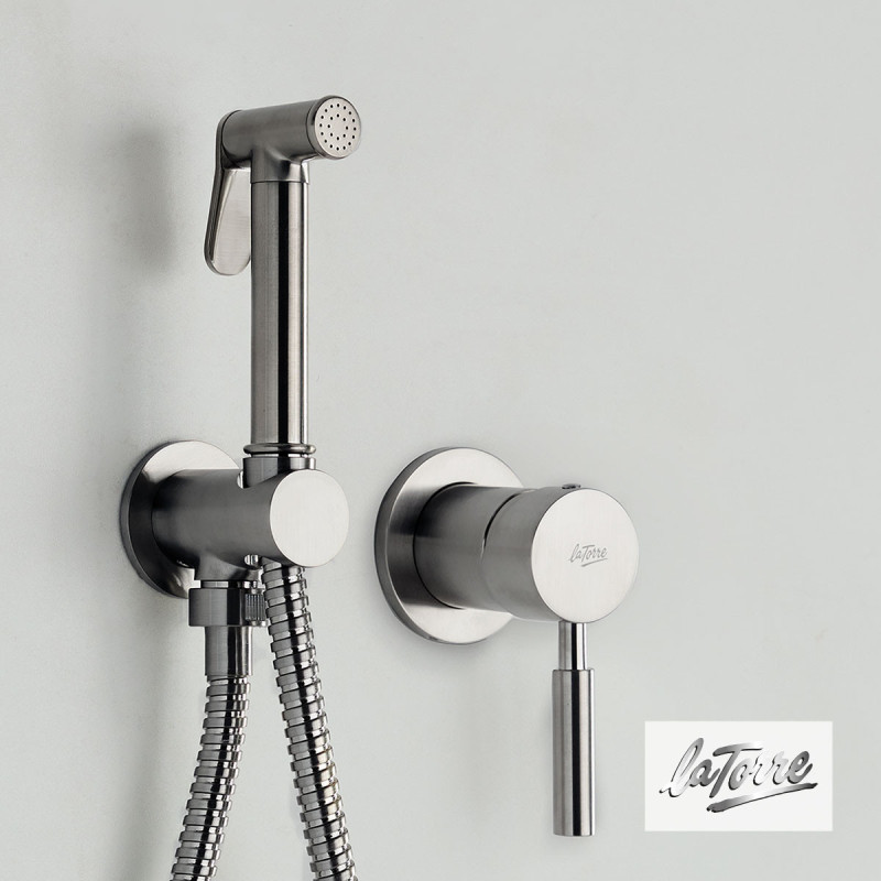 Bidet system with built-in mixer for hot and cold water, Flush-Mix Tech La Torre Inox.