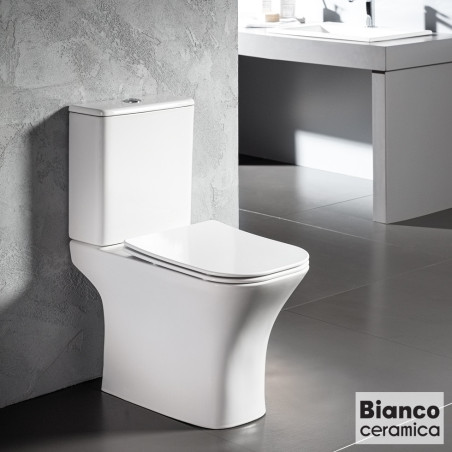 Close Coupled WC Washbasin DELIA/65 Rimless,With Slim Soft Close, Bianco Ceramica White.