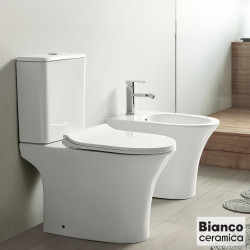 Close Coupled WC AIDA/65 Rimless, With Slim Soft Close Cover, Bianco Ceramica.